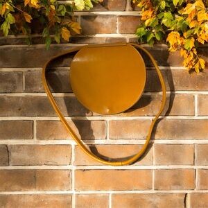 Leather Centre Karambinakis Yellow Round Crossbody Purse 100% Genuine Leather